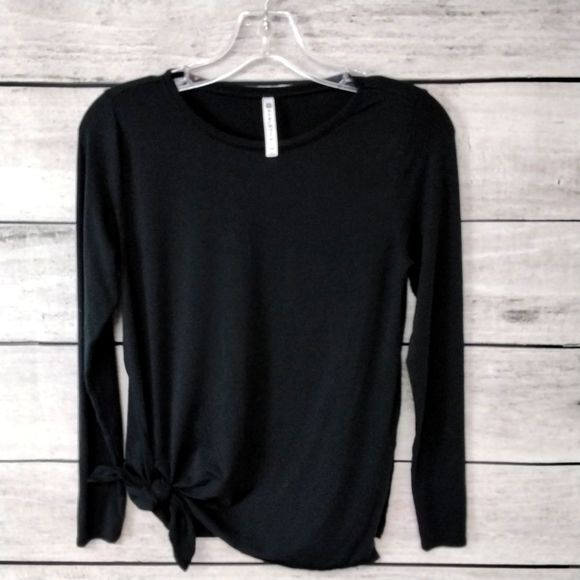 Fabletics Top Sz XXS  Black Side Tie Knit  Long Sleeve Activewear Leisurewear - Picture 1 of 9